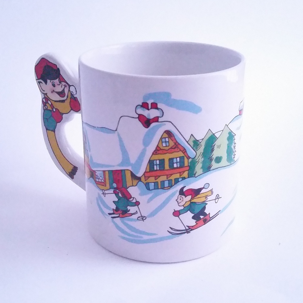 Vintage Love Mug Xmas Elves Coffee 80s 1988 Skiing